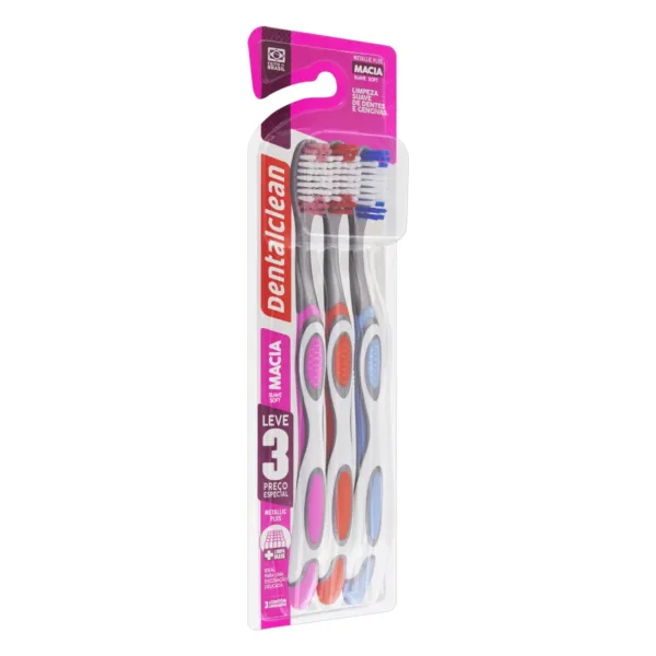 ESCOVA DE DENTE DENTALCLEAN METALLIC PLUS LEVE 3 PREÇO ESPECIAL MACIA - Imagem 3