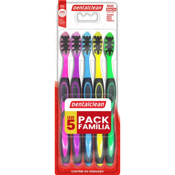 ESCOVA DE DENTE DENTALCLEAN MAGIC LEVE 5  PACK FAMÍLIA MACIA