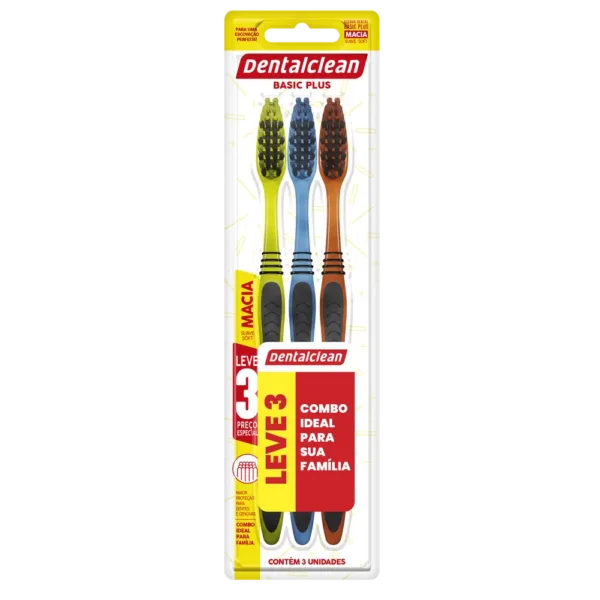 ESCOVA DE DENTE DENTALCLEAN BASIC PLUS LEVE 3 PREÇO ESPECIAL MACIA