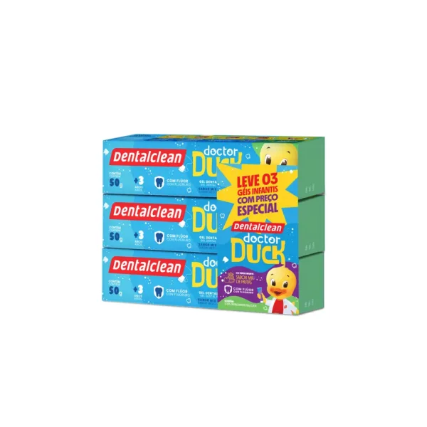 GEL COM FLÚOR DENTALCLEAN DR. DUCK INFANTIL 50G PACK COM 3 UNIDADES