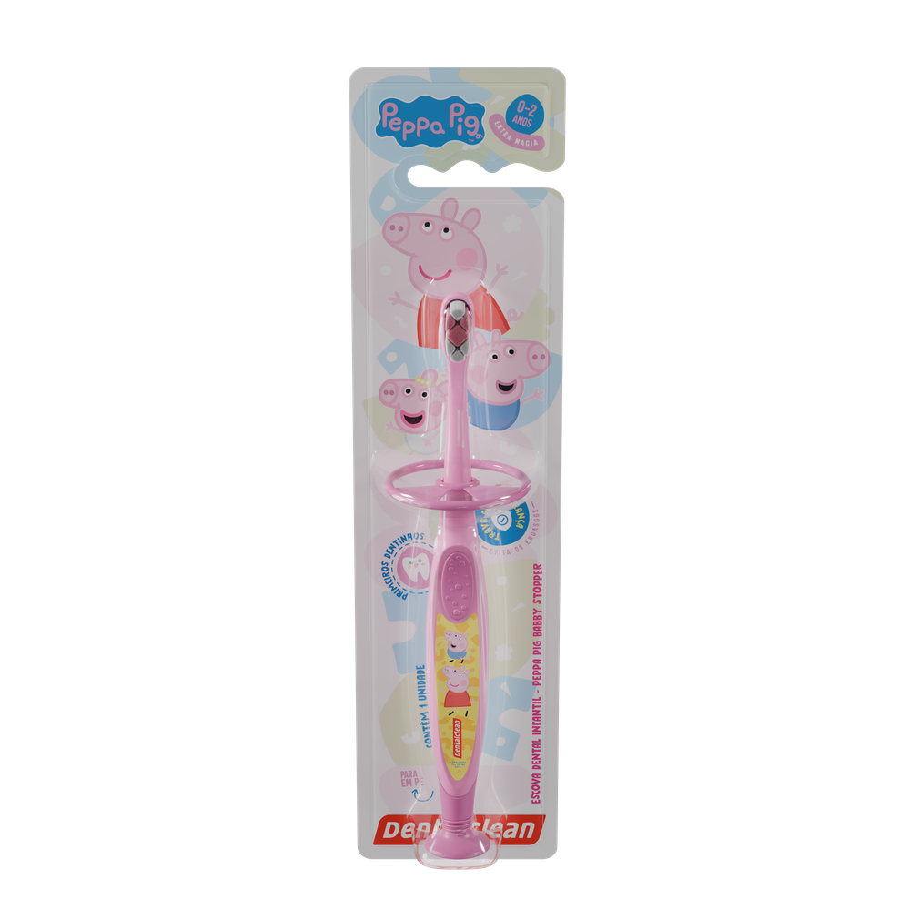 Loja Oficial Dentalclean - ESCOVA DE DENTE DENTALCLEAN PEPPA PIG BABY STOPPER EXTRA MACIA